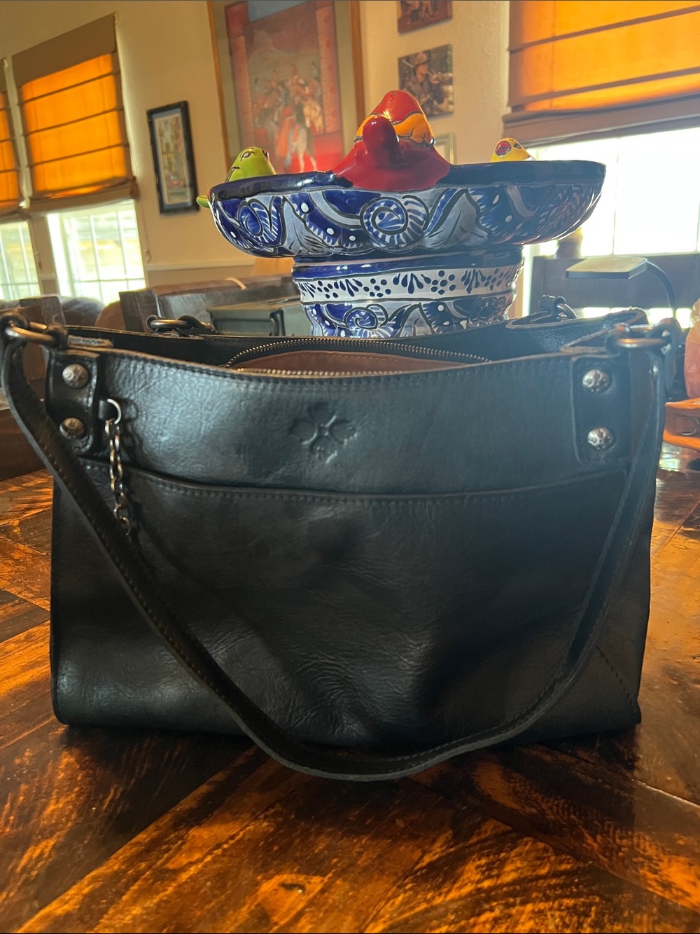 Patricia Nash Black Leather Shoulder Bag with Subtle Embossing